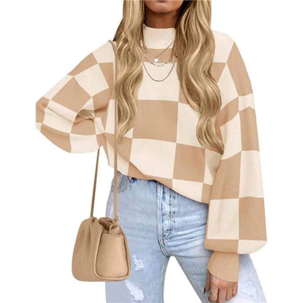 2024 Women's Fall Turtleneck Striped Ribbed Knit Pullover Sweater - Long‎ Sleeve